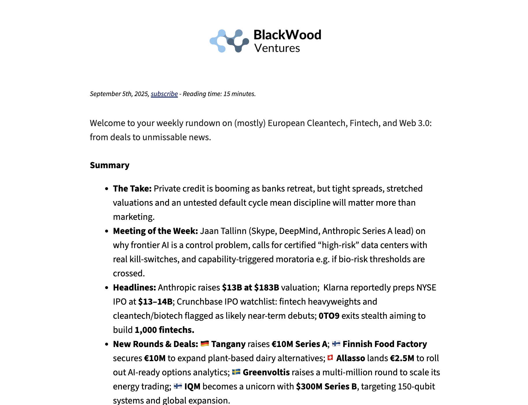 Week 36 - Industry Briefing